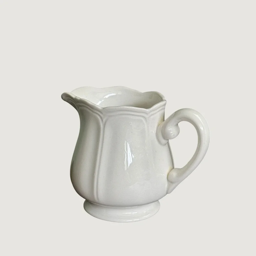 Federalist Ironstone White Creamer Pitcher Scalloped Paneled Made in Japan 4238